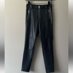 TOPSHOP FAUX LEATHER FLEECE LINED SKINNY PANT W/ SILVER ZIPPER DETAILS SZ 14T